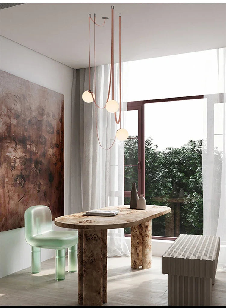 Nordic Leather Chandelier Italian Leather Belt Duplex Staircase Living Room Hotel Restaurant Decoration LED Lamps Pendant Lights