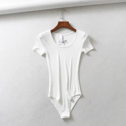 Women Casual Sexy Slim Beach Vacation Jumpsuit Bodycone Short Sleeve Round Neck Bodysuit Seamless Clubwear Basic Shirt & Blouses