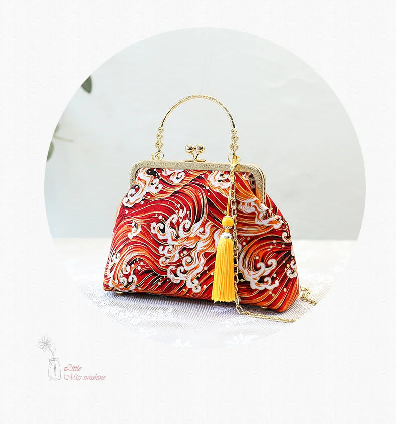 Fashion Vintage Fringe Bag Small Shell Bags Chain Women Shoulder Crossbody Bag Crane Flying Women's Handbags Purses Embroidery