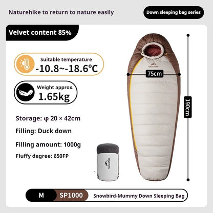 Naturehike Snowbird Mummy Sleeping Bag SP400/SP550/SP700/SP1000 for Outdoor Hiking Travel Winter Warm Duck Down Sleeping Bag