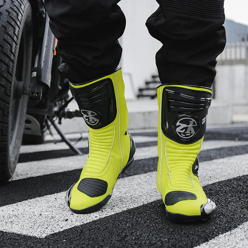 Motocross Boots Men Anti Slip Motocross Riding Boots Non-slip Wear-resistant Breathable Wind-proof Collision-proof Road Shoes