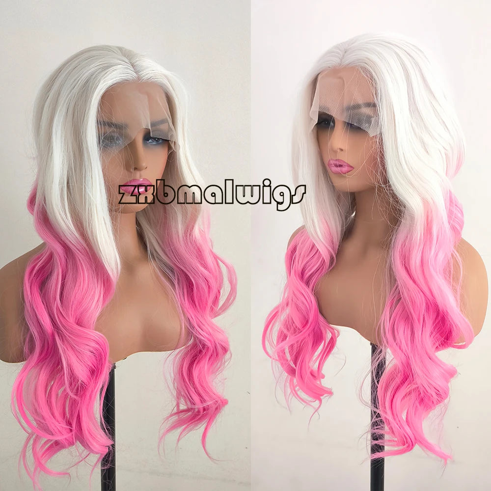 Synthetic Hair Ombre Blonde To Red  Straight Pre Plucked 13x4 Lace Front Wigs for Black Women Glueless Cosplay Daily Wear Wigs