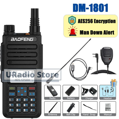 Baofeng DM-1801 DMR Digital Walkie Talkie Radio AES256 Man Down Seamless Roaming SMS Customizable Side Button Dual Band DR-1801