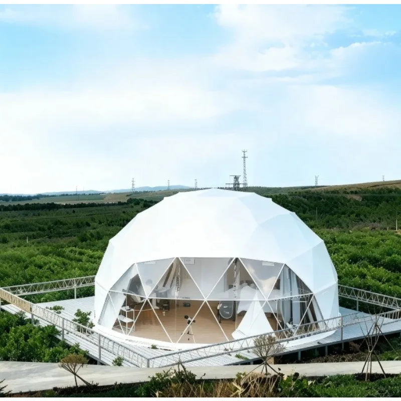 Flame Retardant Windproof Prefab Geodome Tent, Large Sun Shade Spherical Glamping Lodge Tent for Scenic Spot & Camping Resort