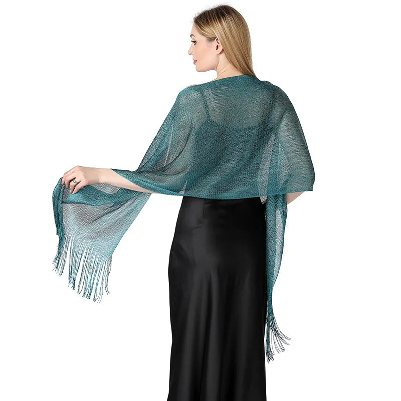 Metallic Silk Scarf Bridal Evening Gown Accessory For Women Wedding Party Prom Bridal Shawl Gold Silver Thread
