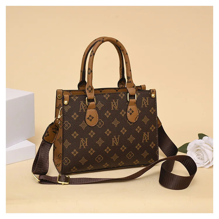 Elegant Retro Women's Tote Bag Single Shoulder Crossbody Bag Floral Print Ladies Handbag Luxury Texture Commuter Messenger Bag