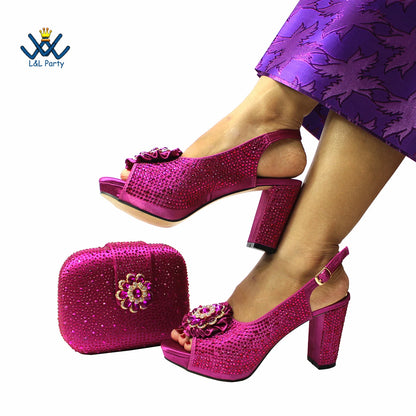 New Design Peep Toe African Spring Autumn Lady Shoes and Bag Set in Gold Color Women Sandal in Wedding
