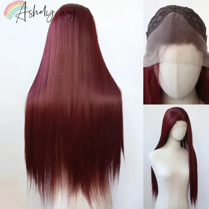 Ashely 13*4 Dark Brown Synthetic Lace Front Wigs Brown Long Straight Lace Front Wig for Women Pre Plucked Natural Hairline