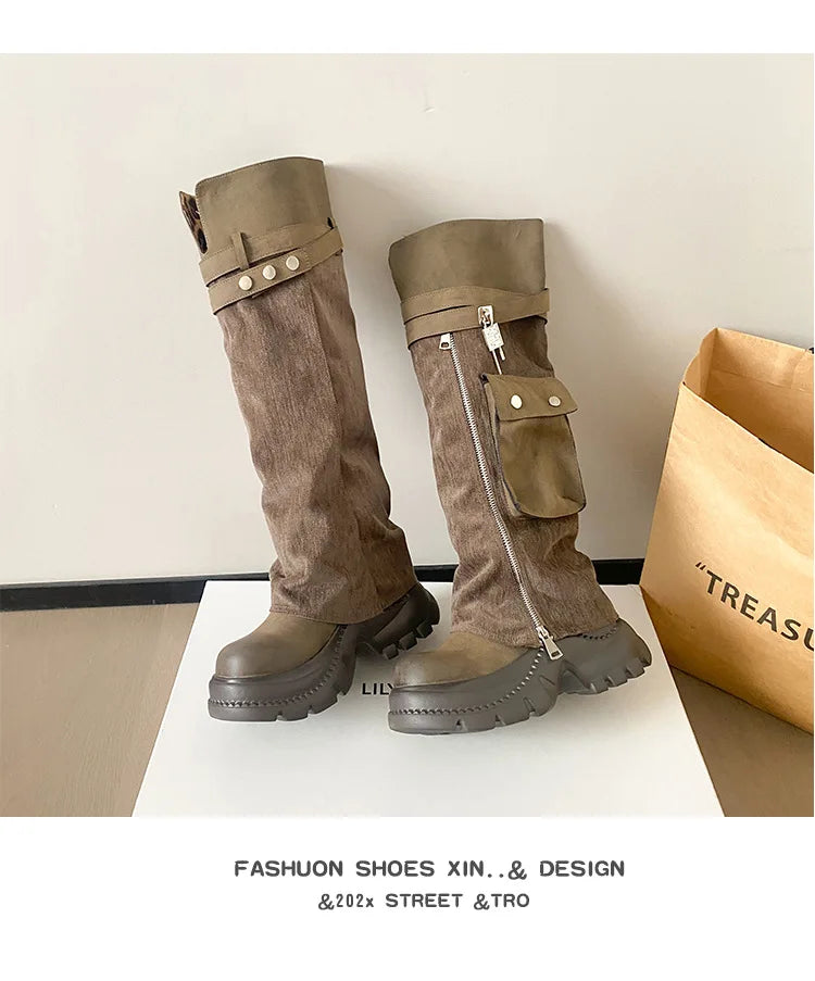 Women Boots Suede Fashion Heeled Boots Women’s Winter Boots Leopard Designer Shoes 2026 Gothic Gladiator Snow Botas