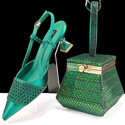 Fashion Three-Dimensional Hard Bag Sequins Decoration Lady Fashion Elegant Shoes and Bag Set Women Shoes