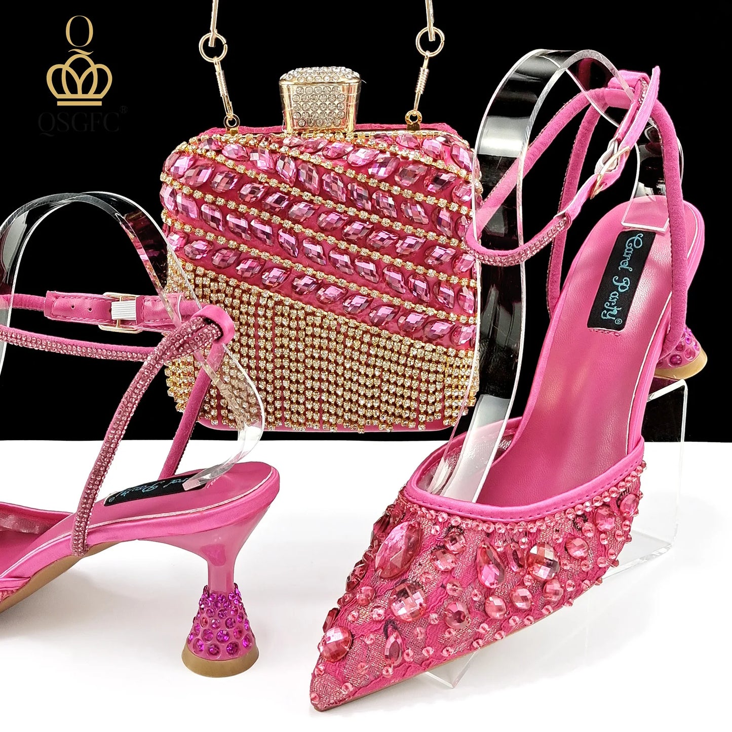 Shiny Purple Color Shoes and Bag Elegant Handbags and Medium Heel Shoes Beautiful Handmade Shoes for Wedding Party