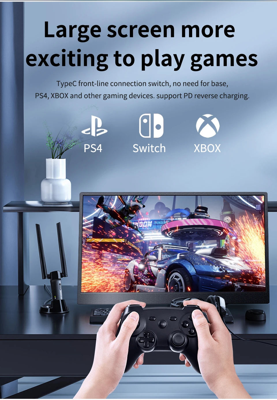 HGFRTEE 15.6 Inch Portable Monitor, FHD-IPS Laptop External Second Screen, Gaming Extended Display with Type-C HDMI