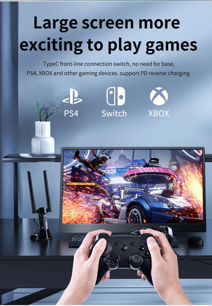 HGFRTEE 15.6 Inch Portable Monitor, FHD-IPS Laptop External Second Screen, Gaming Extended Display with Type-C HDMI