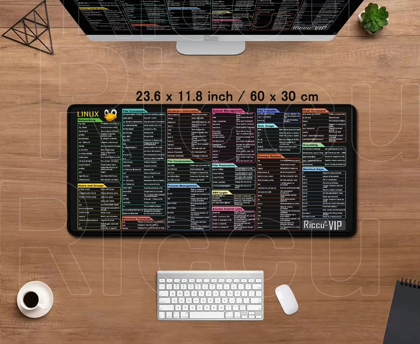 Riccu Mouse Pad Linux Commands Line Rug Large Mousepad Shortcuts for Red Hat Ubuntu OpenSUSE Arch Debian Unix Programmer Deskmat