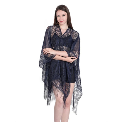 Women Sun Protection Shawl Lady Summer Hollow Out Lace Cardigan Holiday Bikini Blouse Breathable Beach Cape Sexy Long Tippet