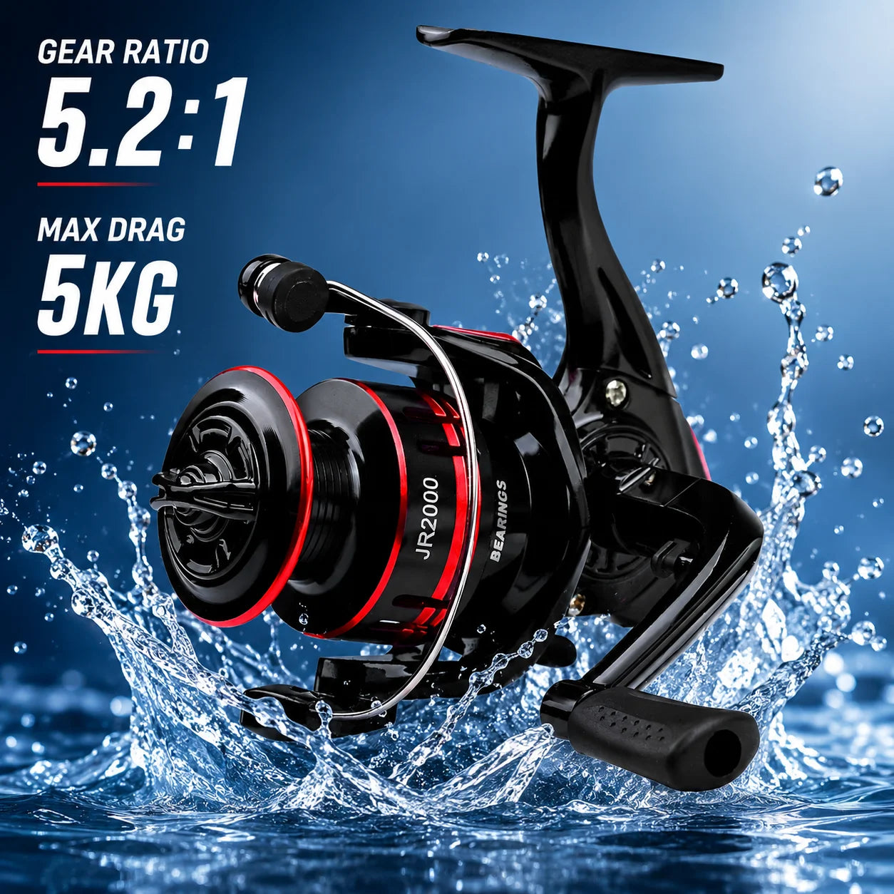 Ultralight Spinning Fishing Reel 2000 Size 5.2:1 1BB 5KG Max Drag Metal Spool Left Right Handle Saltwater Freshwater Lure Tackle