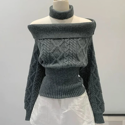 Sexy Off Shoulder Knit Sweater Women Cable Striped Slim Y2K Pullover Fashion Casual Preppy Style Long Sleeve Spring Fall Top