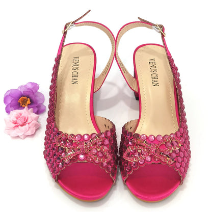 2024 New Italian Design Full Drill Elegant Wine Evening High Heels Wedding Party Shoes Matching Clutch Handbag