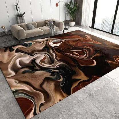 Abstract Marble Area Rug Earth Tone Living Room Rug Modern Fluid Art Carpet, Elegant Floor Decor Washable Rug Non Slip Rugs