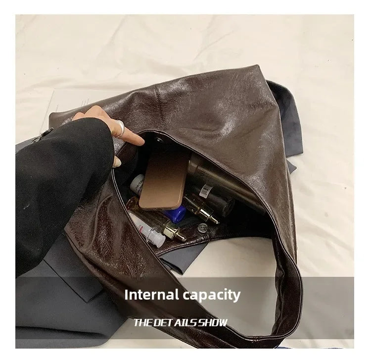 Big Black Shoulder Bags for Women Large Hobo Shopper Bag Solid Color Quality Soft Leather Crossbody Handbag Lady Travel Tote Bag