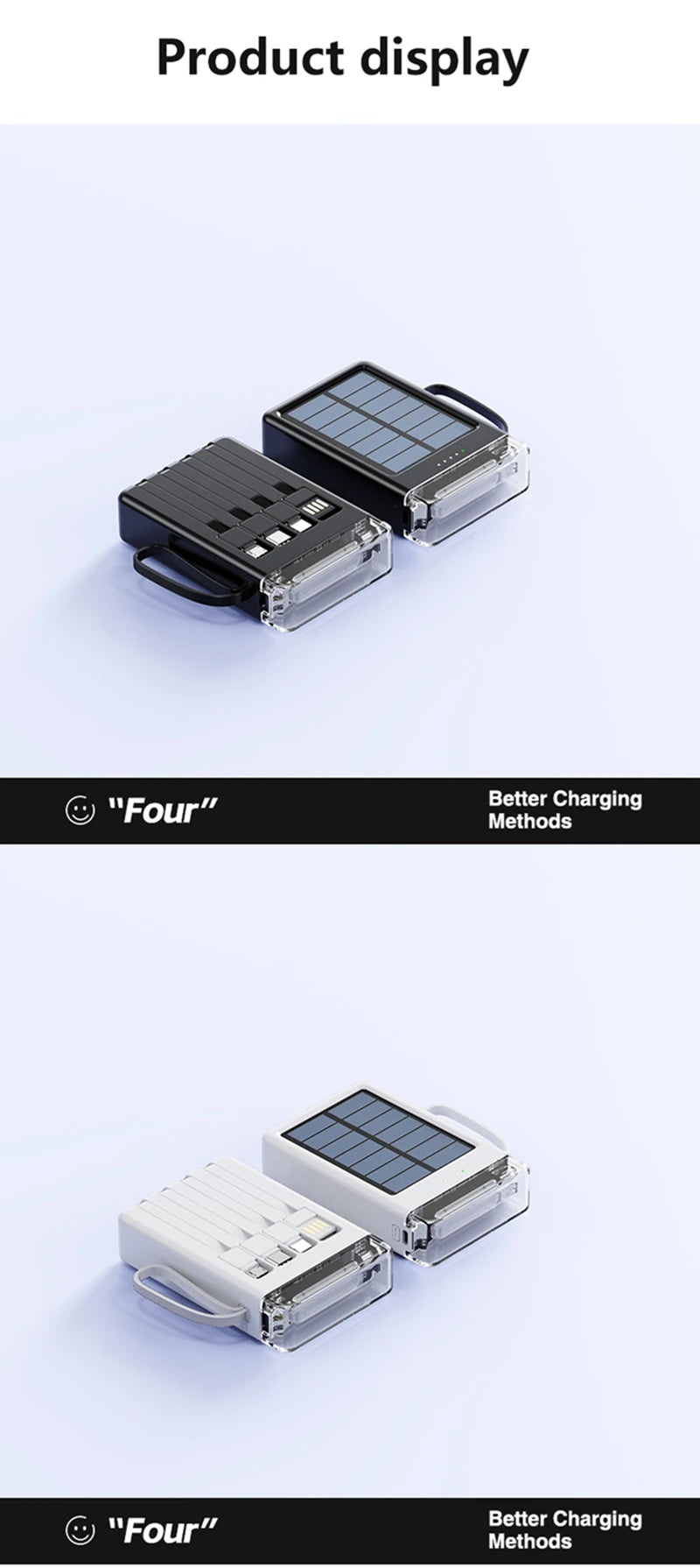 Lenovo 50000mAh Fast Charging solar compact portable LED light mobile power bank built-in cable power bank suitable for iPhone