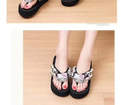 Sanrio Hello Kitty Y2K Soft Flip Flop Sandals Beach Slides Shoes Women Casual Wedge High Heels Platform for Slippers Ladies Gift