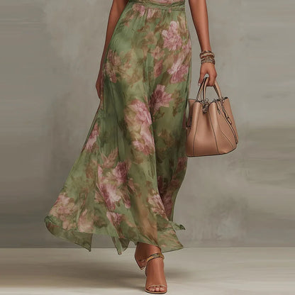 SINGREINY Elegant Green Floral Halter Chiffon Maxi Dresses Trendy Sleeveless A-line 2026 Women Floral Wedding Guest Party Dress
