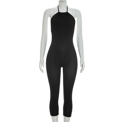 FAGADOER Sexy Solid Color Bodycon Jumpsuits Women Halter Sleeveless Backless Elasticity Romper Female Streetwear Overalls 2026