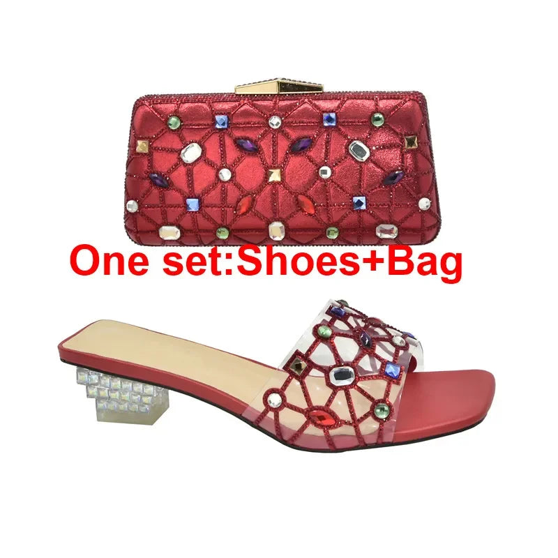 New Arrival Open Toe Shoes Clear Heels for Women Transparent Rhinstone Wedding Shoes Bride Women Shoe and Bag Set with Diamonds
