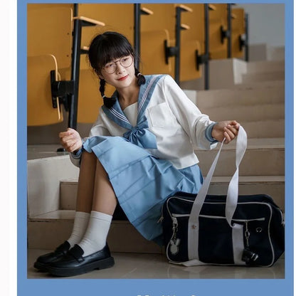 JK Genuine Blue Three-book Sailor Suit Uniform JK Basic College Style Orthodox School Uniform Short Long-sleeved Japanese Suit