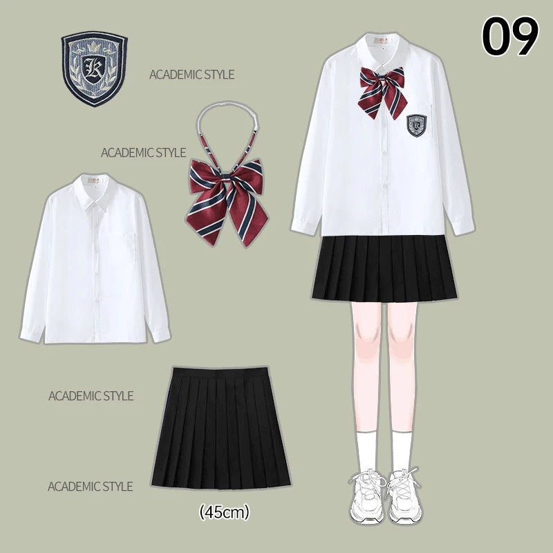 Men Women JK Uniform British Style School Uniforms Preppy Style Pleated Skirt With Bow Tie Tops Pants Chorus Poetry Cosplay