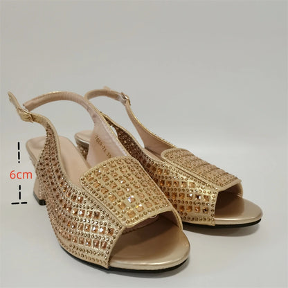 Hot Selling Blue Mid Heel Women Crystal Design Sandal with Rhinestone Bag Set For Lady Party Rhinestone Sandal Shoes F1207-3