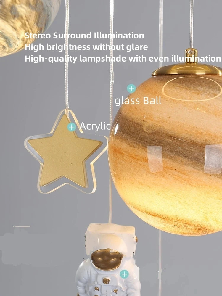 Children's Room Lamp Nordic Modern Pendant Lights Kids LED Ceiling Chandelier Living Room Bedroom Astronaut Hanging Home Decor