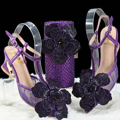 Doershow African Wedding fashion Shoes and Bag Set silver Italian Shoes with Matching Bags Nigerian Women party!   SL1-1