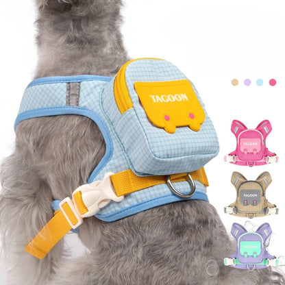 Dog Backpack Harness Cute Plaid Outdoor Self-Carrying Bag for Pets Puppy Chest Vest for Walking Adjustable for Small Medium Dogs