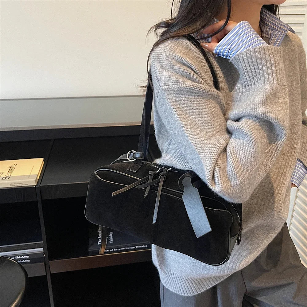 2026 Autumn Winter Latest Commute Shoulder Bags For Women PU Suede Pure Color Large Capacity Boston Bag Luxury Designer Handbags