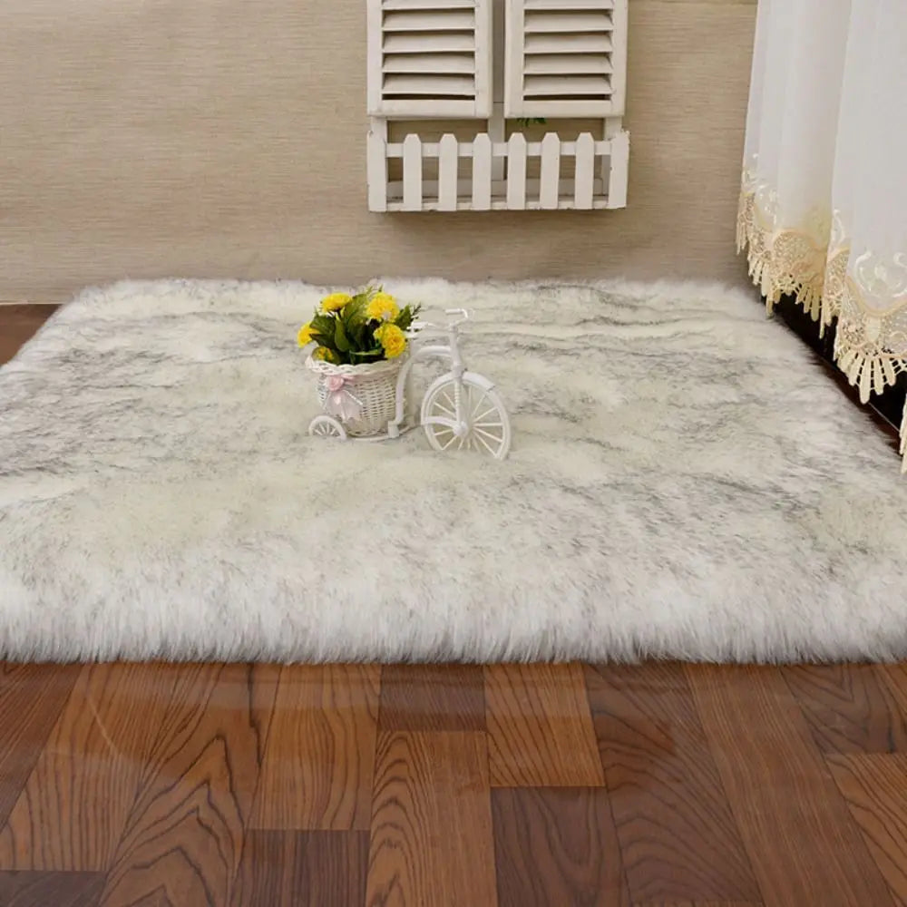 Plush Soft Sheepskin Bedroom Carpet Imitation Wool Pad Long Hair Bedside Mat Sofa Cushion White Rugs Bed Living Room