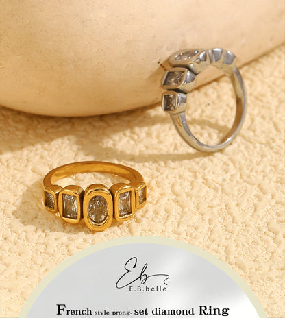 E.B.belle High Quality Geometric Clear Zircon Ring Classic Style18k Gold Plated Popular Jewelry Charm Hypoallergenic