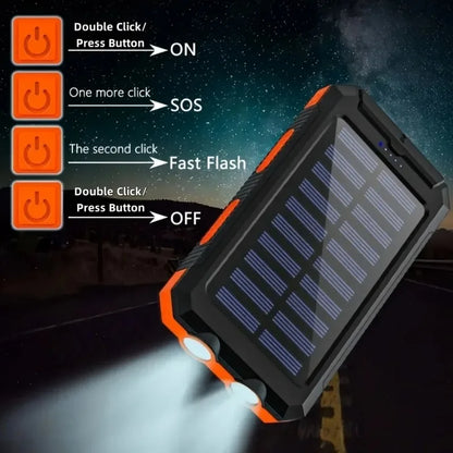 New 30000mAh Solar Power Bank  Portable Charging Poverbank External Battery Charger Strong Light LDE Light for All Smartphones