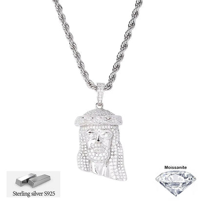 ICEBLING S925 Silver VVS1 Moissanite Jesus Pendant Necklace Men Iced Out Jesus Hip Hop Rapper Jewelry Comes With GRA Certificate
