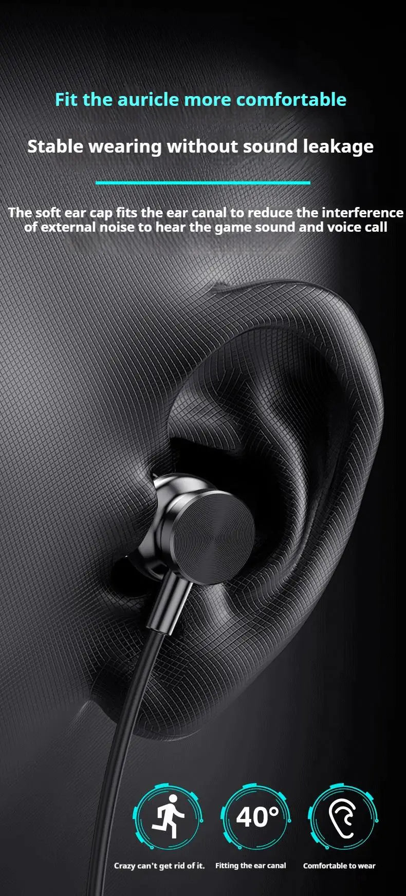 HD Screen 50H Play Time HiFi Sound Bluetooth Earphones with HD Mic Earbuds Wireless Headphones Sports Gamer Neck-hanging Headset