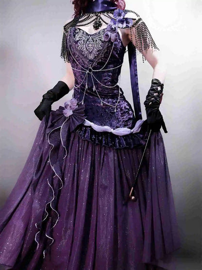 Mysterious Nocturne Velvet Elegant Mermaid Dress Elegant Gown Strap Dress Lolita Purple Evening Party Long Dresses