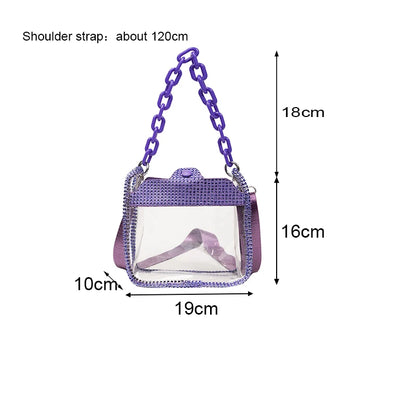 2026 NEW Transparent Shoulder Bag New Chain Handbag Fashionable Diamond Inlaid Jelly Bag PVC Women Crossbody Bag
