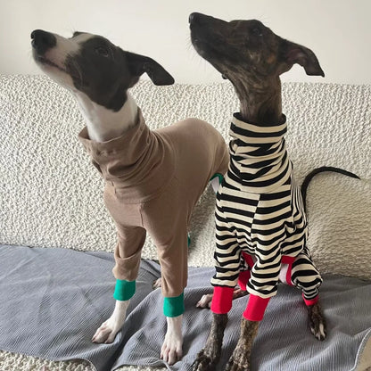4-legged Cotton Coat for Dog Greyhounds Loungewear Spring Autumn Whippet Dog Black Striped Sweatshirt Bellington High-Neck Shirt