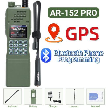 BAOFENG AR-152 PRO GPS Walkie Talkie  Long Range Bluetooth Programming 10W Multi Band 12000mAh Tactial 1000CH Two Way Ham Radio