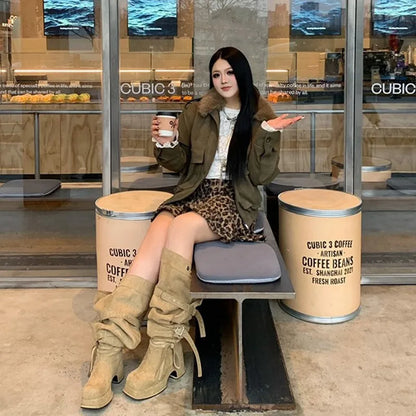 Fashion Model Women's Shoes Punk Style Buckle Over The Knee Boots for Woman Exquisite Platform Boots Designer Shoes Botas Mujer