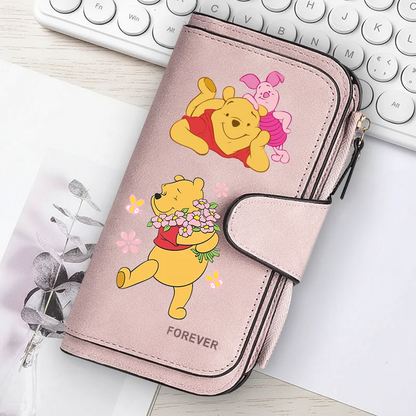 Winnie the Pooh Long Zip Wallet Multi-Card Cute Cartoon Pattern Soft Texture Wallet for Women Large Capacity Lady Clutch Bag