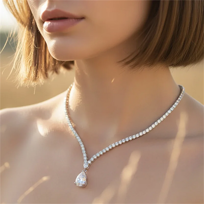6Carat Pear Cut Full Moissanite Tennis Necklace for Women V-shape 3mm Round Cut Diamond S925 Silver WaterDrop Riviera Necklaces