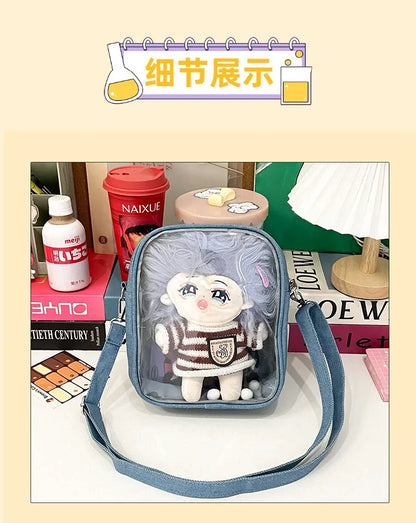 New Denim Ulzzang Ita Bags Female Transparent Badge Doll Show Crossbody Shoulder Bag Individuality Designer 2 Sides Bolso Mujer