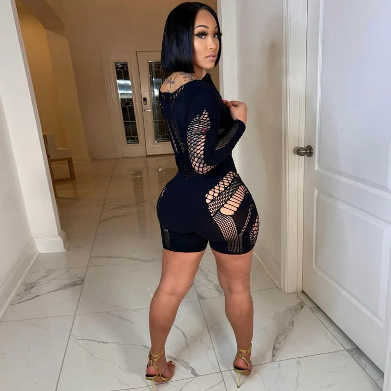 Wholesale Clothing Hollow Out Jumpsuit Women 2024 One-pieces Rompers Womens Black Bodycon Rose Red Long Sleeve Romper Playsuits